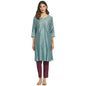Fabindia Women Cotton Silk Embroidered Knee Length Kurta Blue_S