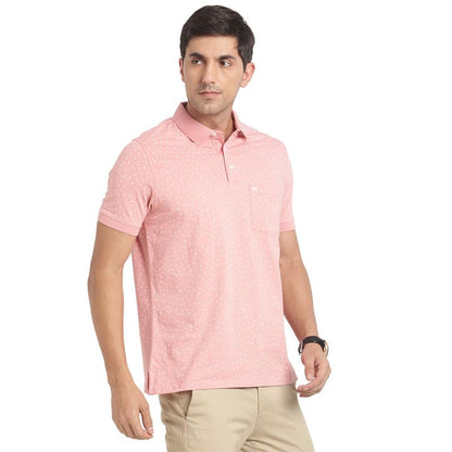 Turtle Men Cotton Stretch Light Pink Printed Slim Fit Polo Tshirt