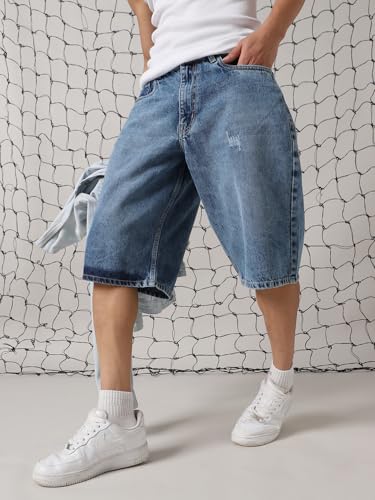 Hubberholme Men Cotton Washed Loose Fit Mid-Rise Shorts Indigo