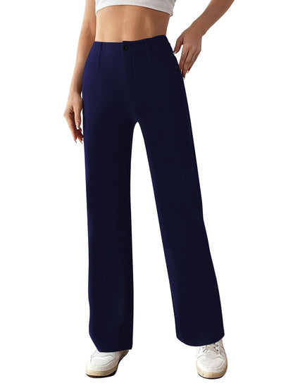 Toochki Women Spandex Pant Half-Elasticated Waist Regular Slim Fit Trouser, Pants for Office School Formal Casual Daily Use Navy