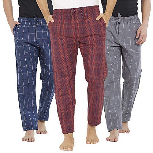 Xyxx MenS Super Combed Cotton Checkered Checkmate Pyjamas [Pack Of 3] Elasticated Waist, Drawstring | Loungewear For Men In Gre