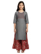 Aarika Girls Casual Wear Grey Colour Tribal Print Cotton Kurti-(8-15 Years)-(OCT_KURTI-A-18-BLACK-36)