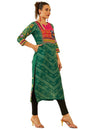 Soch Womens Green Muslin Blend Floral Printed Kurta With Sequinned