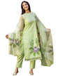 GoSriKi Women's Chanderi Cotton Straight Printed Kurta with Pant & Dupatta (Idika Green-GS)