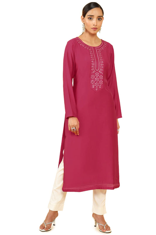 Soch Women Pink Chanderi Embroidered Kurta