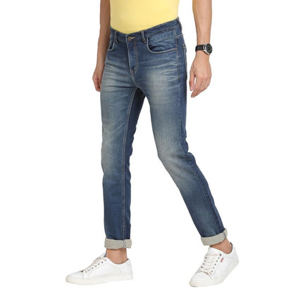 Turtle Men Cotton Stretch Light Blue Plain Narrow Fit Flat Front Casual Jeans