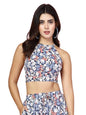 OOMPH! Halter Neck Crepe Crop Top, Blue, mt1006