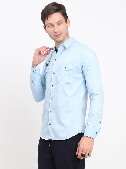 Shasmi Mens Double Pocket Cotton Shirt | Formal | Office Wear | Plain | Full Sleeve - Slim Fit Shirt for Men | Shirt for Men |