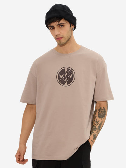 The Souled Store Official Deadpool: The Cavillrine Men and Boys Short Sleeves Round Neck Brown Graphic Printed Cotton Oversized