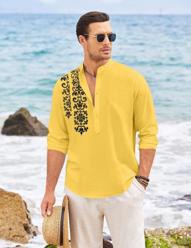 Finivo Fashion MenS Regular Fit Cotton Blend Short Kurta Shirt | Full Sleeve Ethnic Shirt With Mandarin Collar And Button Plack