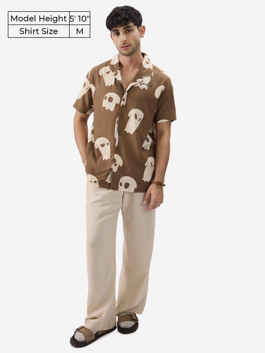 The Souled Store 4 Souls Holiday Men and Boys Short Sleeves Collared Neck Button Front Brown All Over Printed Cotton Shirts