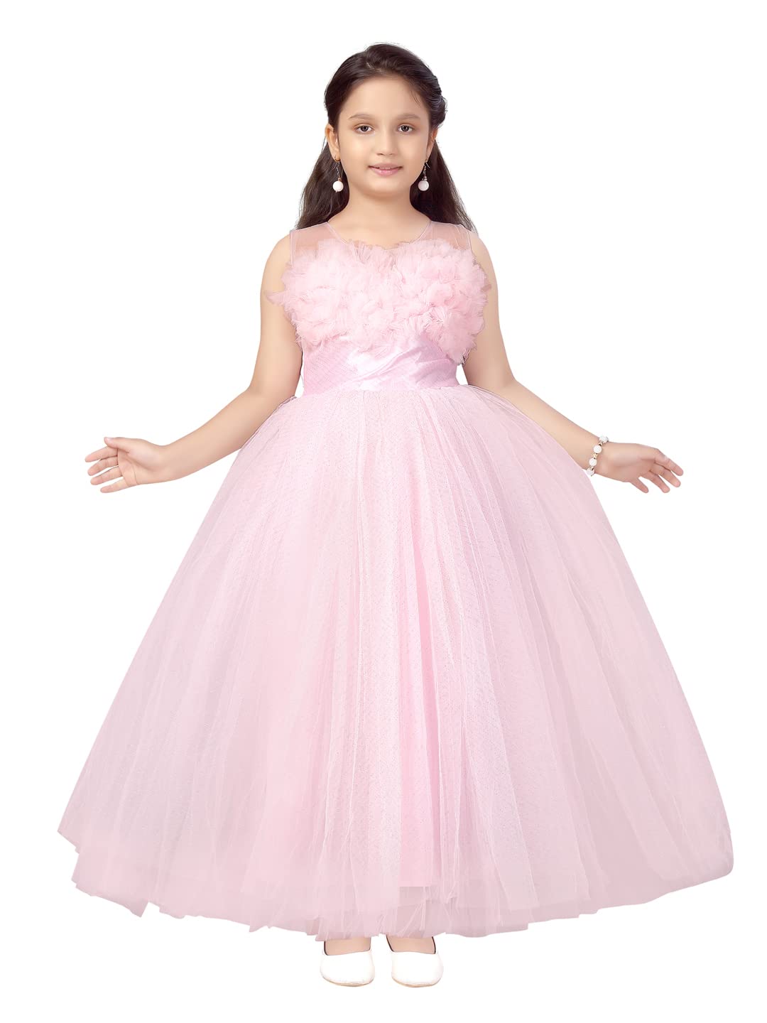 Aarika Girls Nylon Classic Maxi Dress (G-16551_Pink