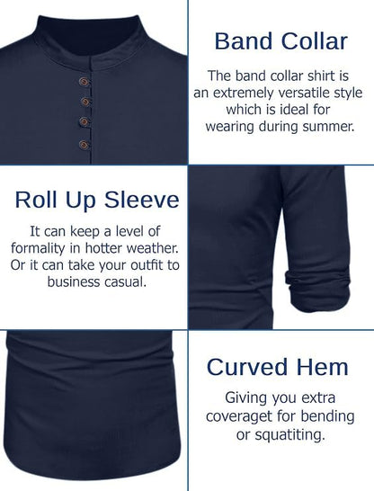 Macsivo MenS Stylish Mandarin Collar Kurta | Casual Ethnic Fusion Shirt For Daily, Party & Travel | Full Sleeves | Cotton Polye
