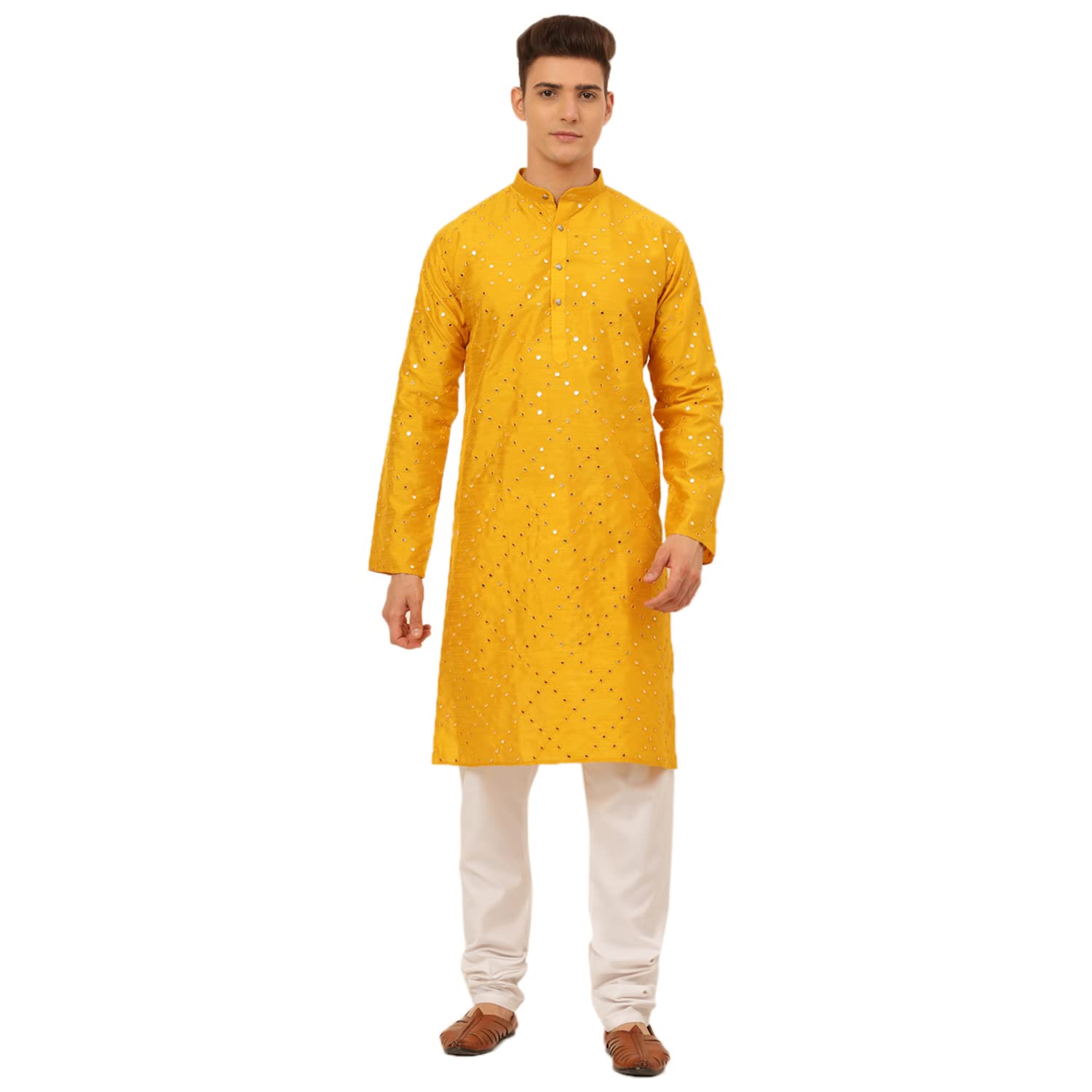 Jompers Mens Dupion Silk Embroidered Kurta Pyjama Set
