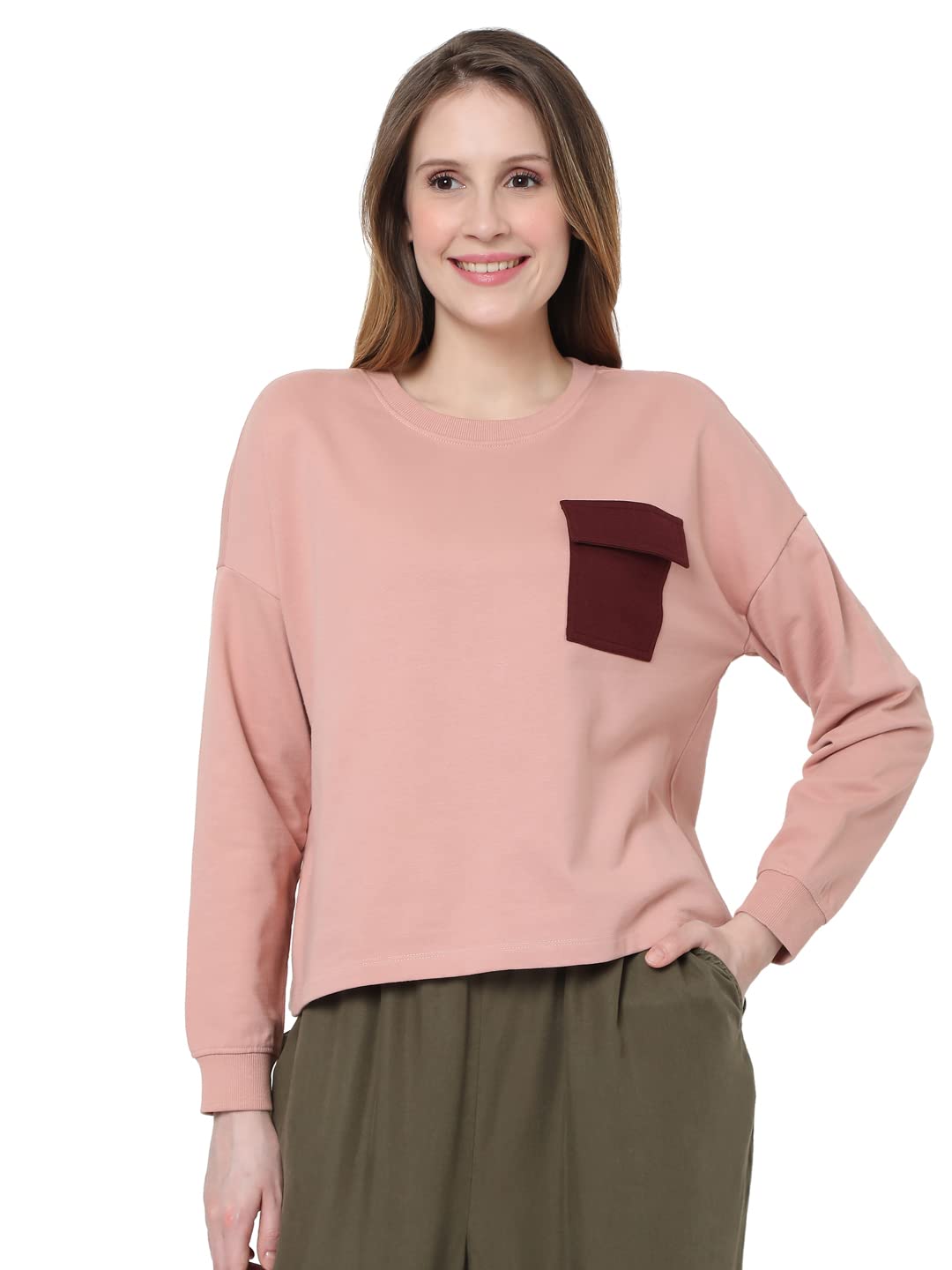 Vero Moda Women Solid Pink Sweatshirt