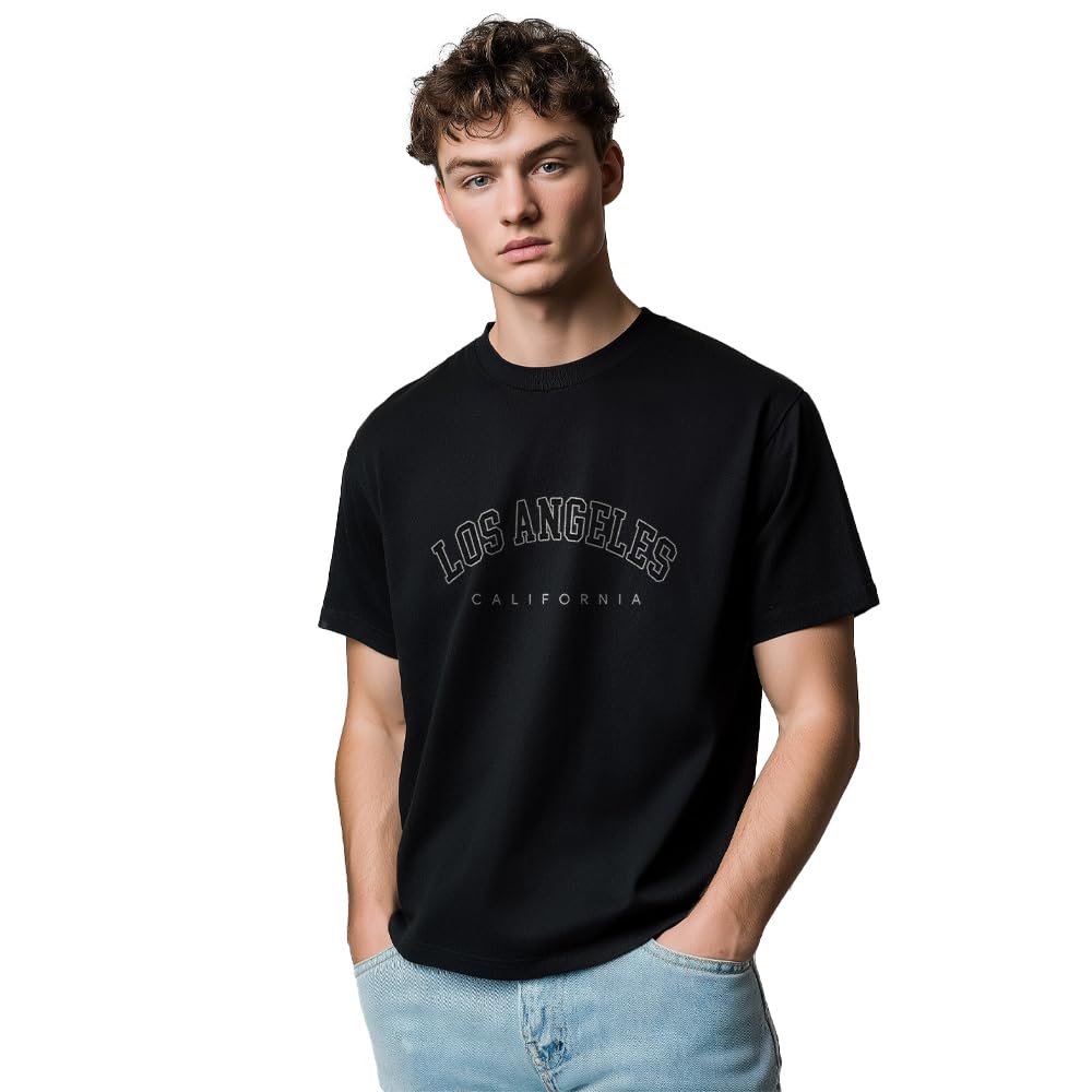 Nobero MenS Typographic Printed Regular Fit T-Shirt (1M-Twts-C1059_Black_1