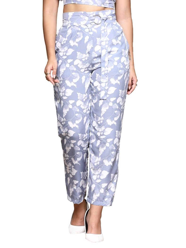Womens Wide Leg Pants | Printed Grey Cepe Fabric Trousers | Stylish Korean Clothing | Flared, Straight Fit, Baggy, and Loose Je