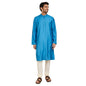 Fabindia Men Viscose Silk Blue Solid Chinese Collar Slim Fit Kurtas