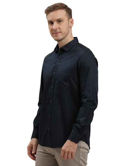 Turtle Men 100% Cotton Slim Fit Solid Navy Blue Casual Shirt