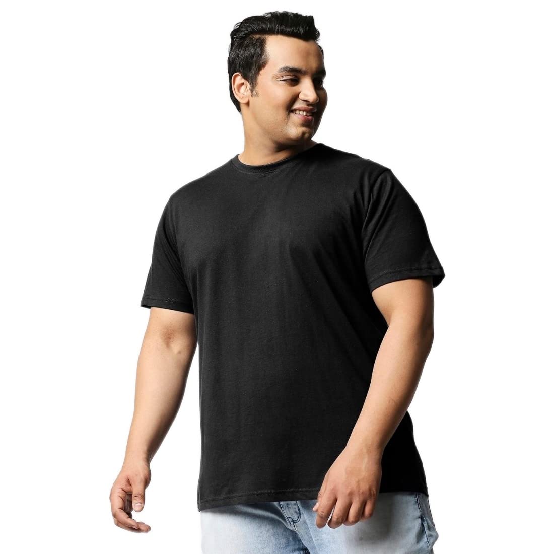 Bewakoof Mens Solid Black Round Neck Half Sleeve Oversized T-Shirt