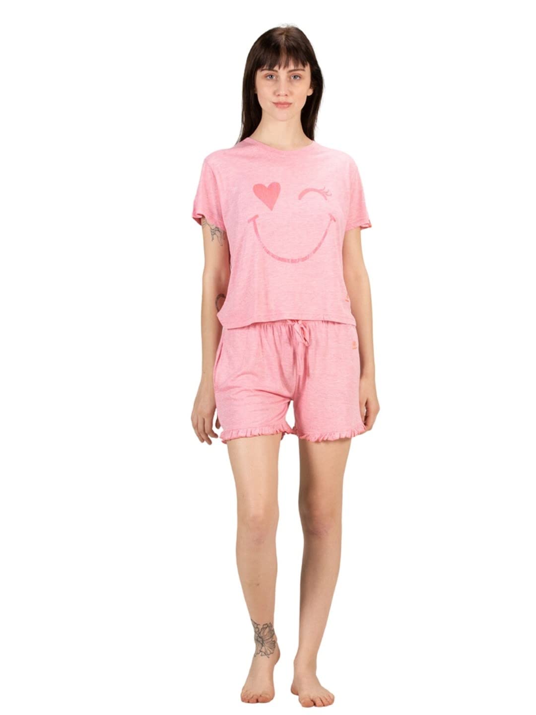 Evolove Shorts And Top Set For Women Girls Ladies Cotton Stylish Night Wear Suit Dress With Pockets Elastic Waist Super Soft Com