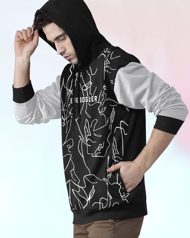 Noble Monk MenS Printed Cotton Blend Hooded Neck Sweatshirt | Full Sleeves | Casual Hoodie For Men