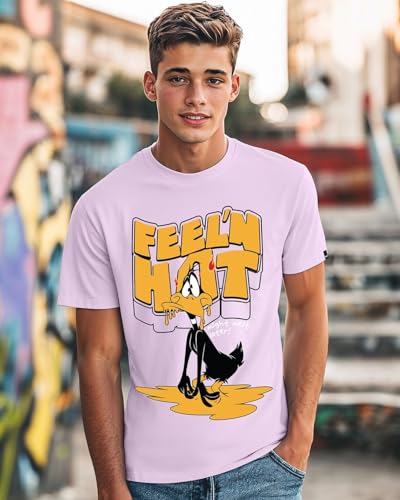 Bewakoof X Official Looney Tunes X Merchandise Mens Feeln Hot Graphic Print 100% Cotton T-Shirt- Regular Fit, Round Neck, Half