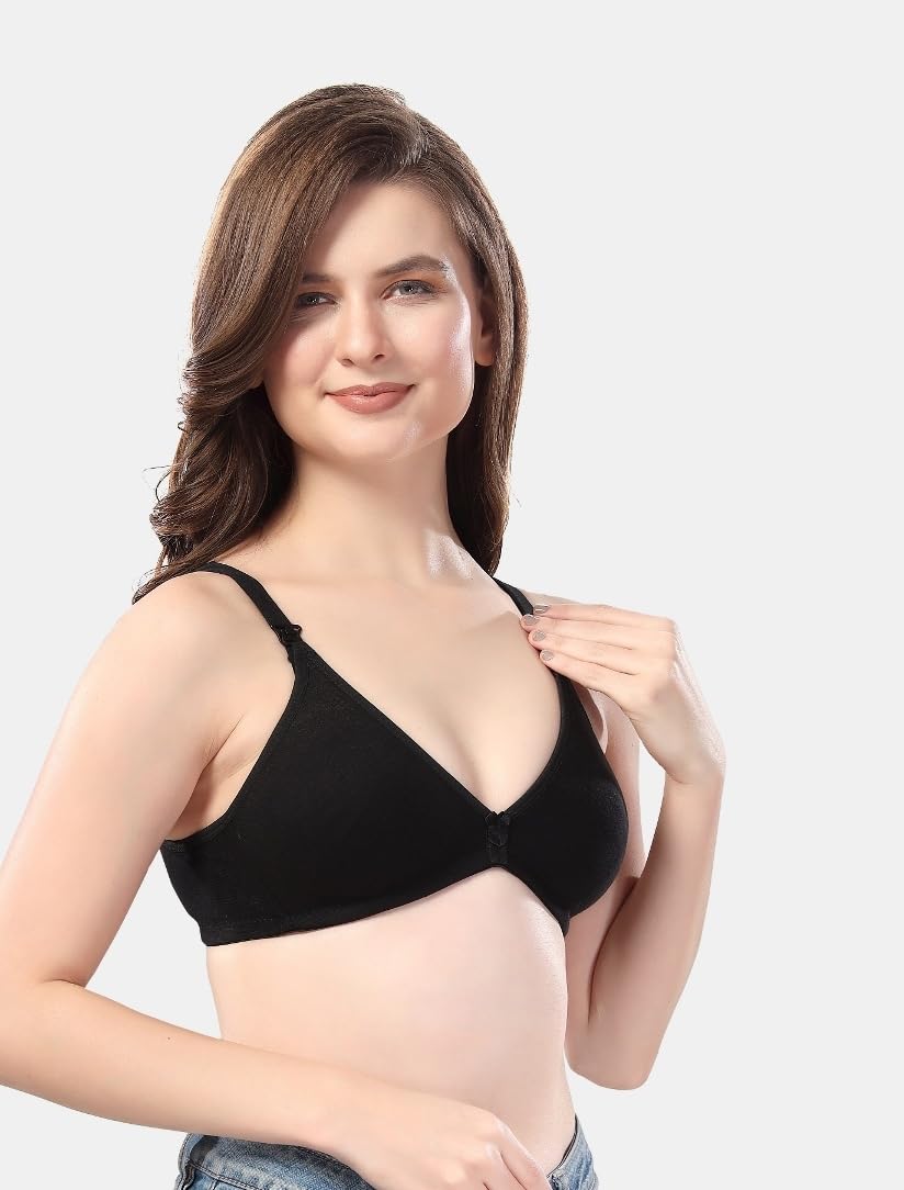 Fabme WomenS Cotton Non Padded Wire Free Seamless Bra Black