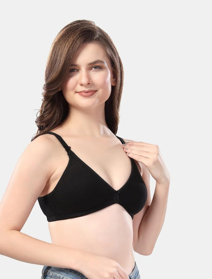 Fabme WomenS Cotton Non Padded Wire Free Seamless Bra Black