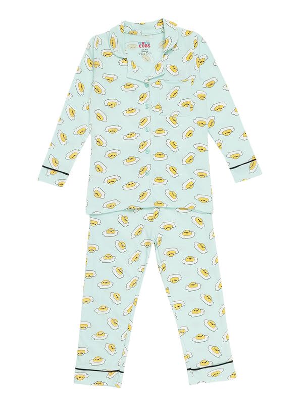 Clovia Girls Cotton Printed Shirt & Pyjama Set (GLK010P03_Blue_3/4Y)