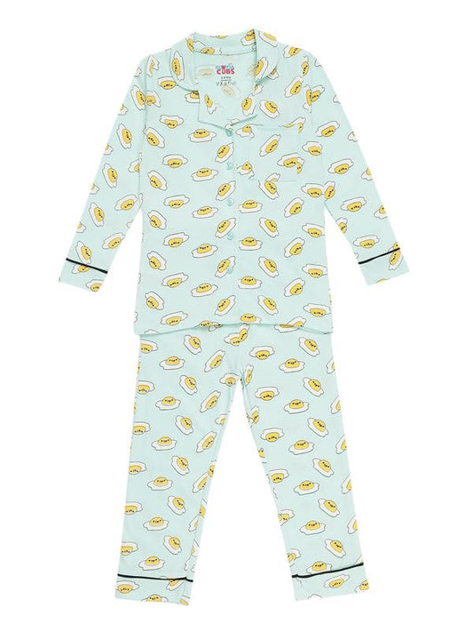 Clovia Girls Cotton Printed Shirt & Pyjama Set (GLK010P03_Blue_3/4Y)