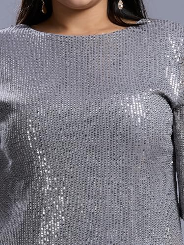 Style Quotient Plus Women Silver Sheath Dress
