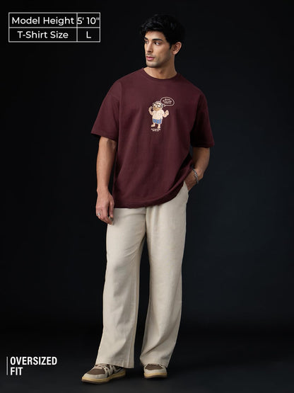 The Souled Store Phir Hera Pheri: Baburao Men and Boys Short Sleeves Round Neck Red Graphic Printed Cotton Oversized Relaxed Fit