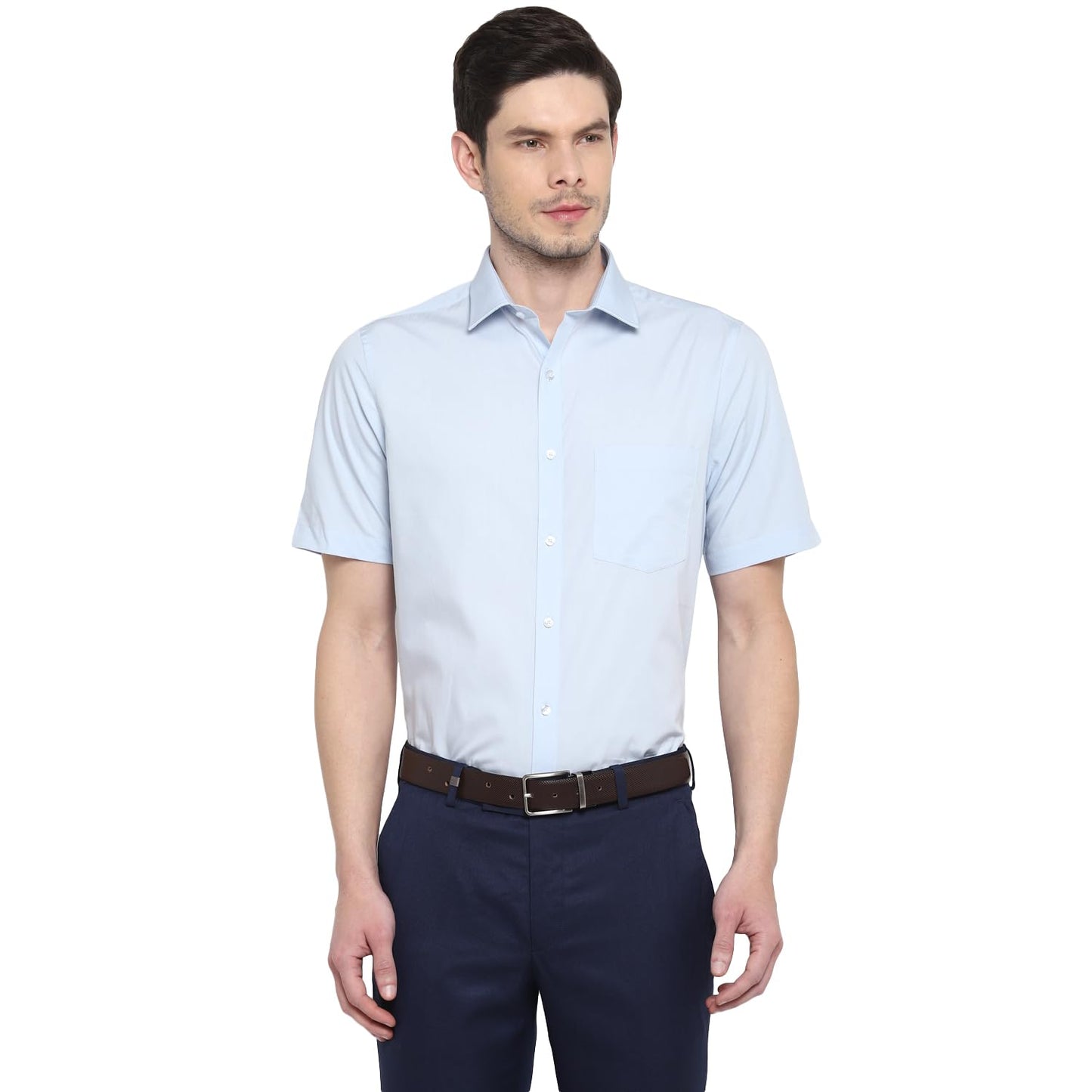 Turtle Men 100% Cotton Regular Fit Solid Half Sleeve Formal Shirt Light Blue