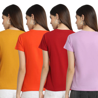 Preneum Womens Cotton Regular Fit Latest Graphic Stylish Printed Short Sleeves Casual T-Shirt || Trendy & Styles (Pack 4), Purp