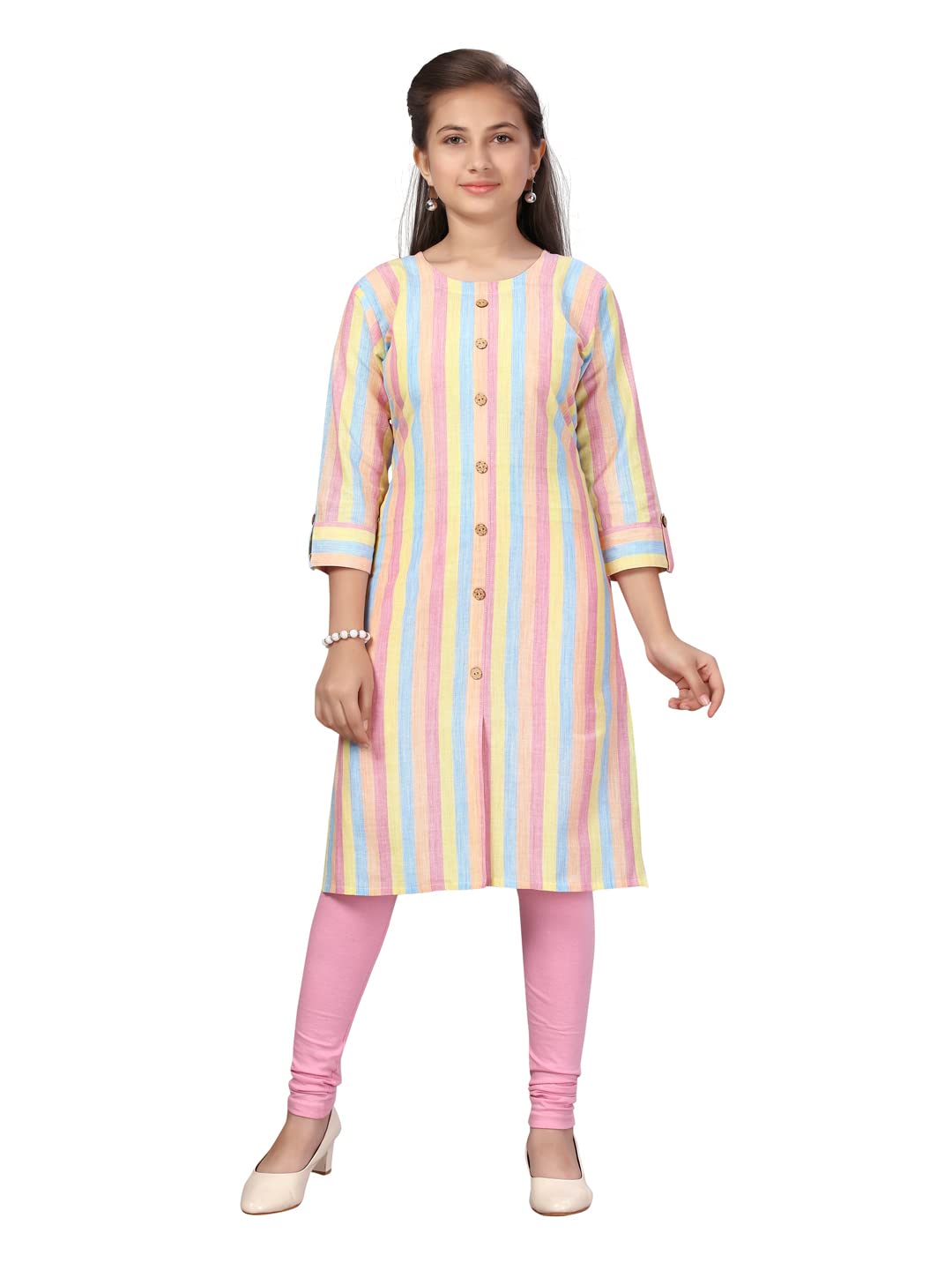 Aarika Girl'S Cotton Regular Tunic Shirt (Kurti-K-212_Pink_34)