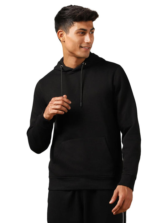 Nobero Elegant Unisex Black Cotton Solid Plain Hoody Sports Winter Gym Workout Running Travel Trekking Hooded Sweatshirts And Ho