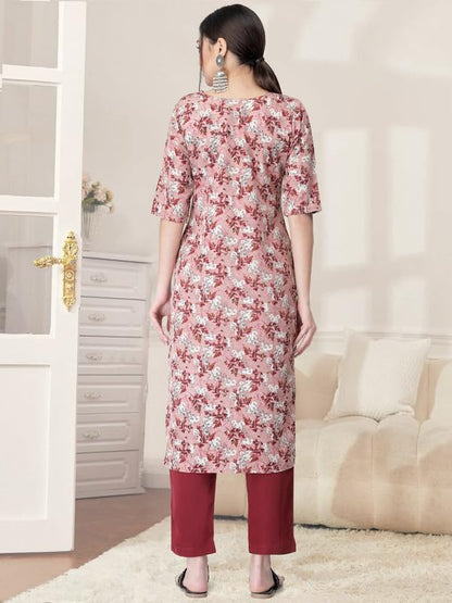 Pinkmint Kurta Set for Women Cotton Printed Straight Kurta with Pant (Pack of 1)