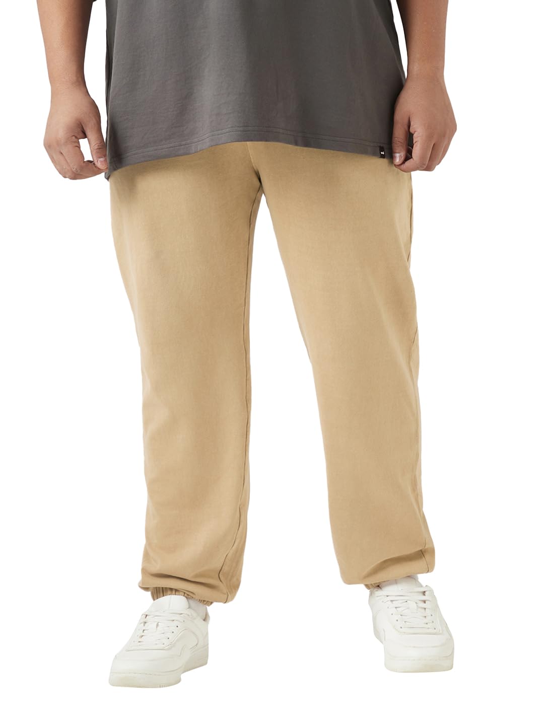 Bewakoof Air 1.0 Mens Solid Oversized Fit Cotton Terry Plus Size Joggers_646445_Brown_3XL