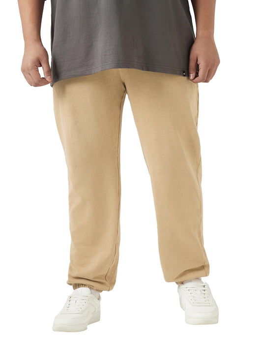 Bewakoof Air 1.0 Mens Solid Oversized Fit Cotton Terry Plus Size Joggers_646445_Brown_3XL