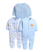 BUMZEE Baby Boys Cotton Full Sleeves Pack of 3 Sleepsuit Sky Blue & White - New Born (Peb11016A-sbl)