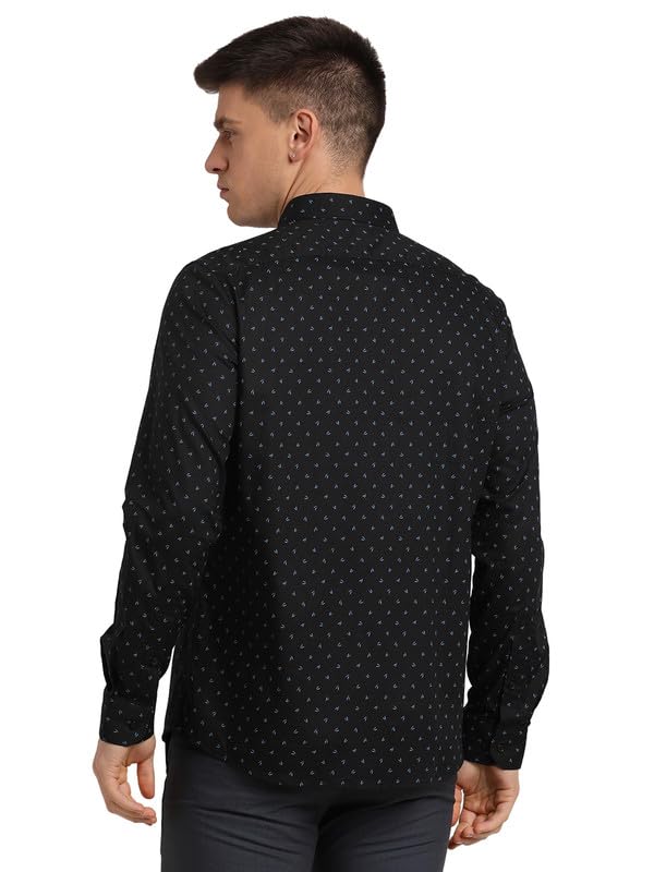 Turtle Men 100% Cotton Black Printed Slim Fit Full Sleeve Formal Shirt