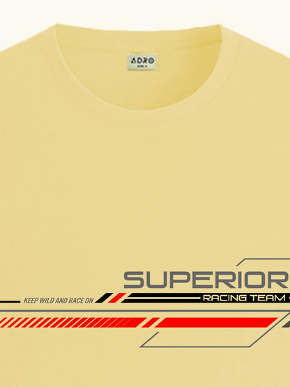ADRO Men's Graphic Printed 100% Cotton T-Shirt - Regular Fit, Printed T-Shirts for Men (RN24-RAC-LY_Light Yellow)