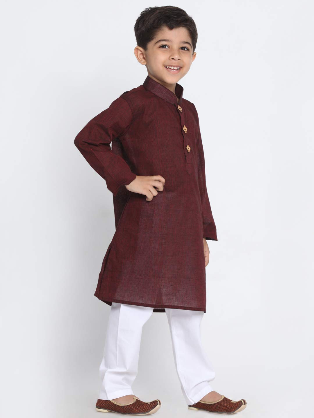 Jbn Creation Boys Pure Cotton Garnet Maroon And White Kurta Pyjama Set - Ethnic Elegance For Festivals | Comfortable Traditional
