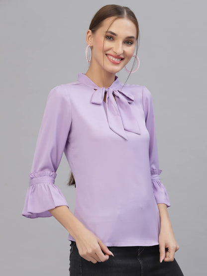 Style Quotient Women Solid Lilac Polymoss Regular Smart Casual Top