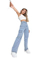 Kotty WomenS Solid High Rise Relaxed Fit Cargo Jeans Light Blue