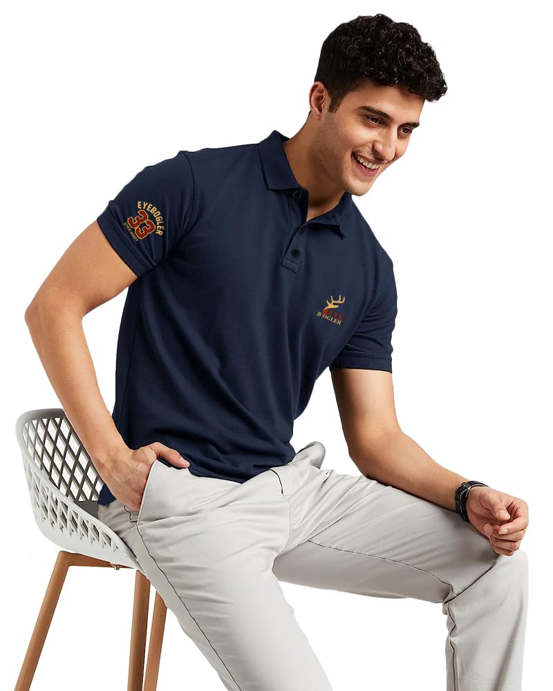 Eyebogler Regular Fit Mens Polo Neck Half Sleeve Soild Casual Tshirt Navy Blue