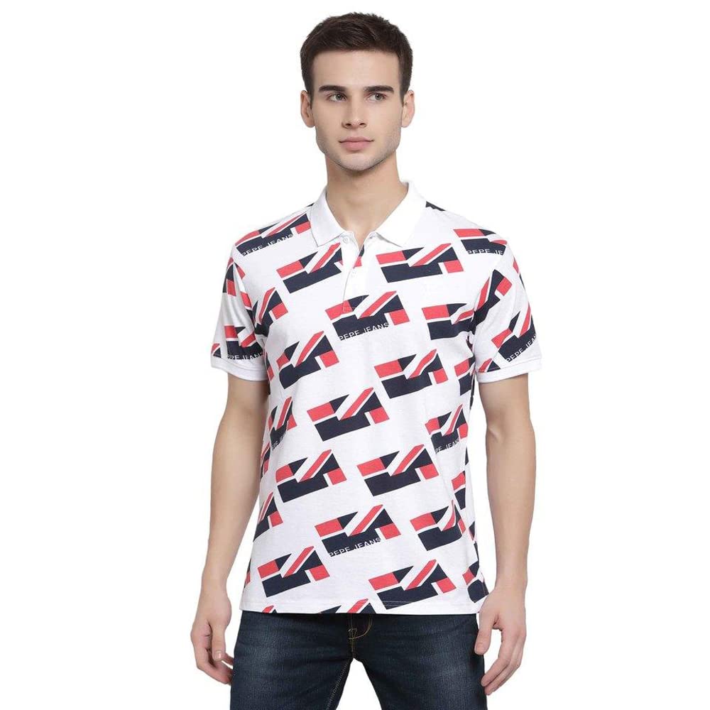 Pepe Printed Cotton Regular Fit Mens T-Shirt (A21Lionelssipwh003, White, Large)