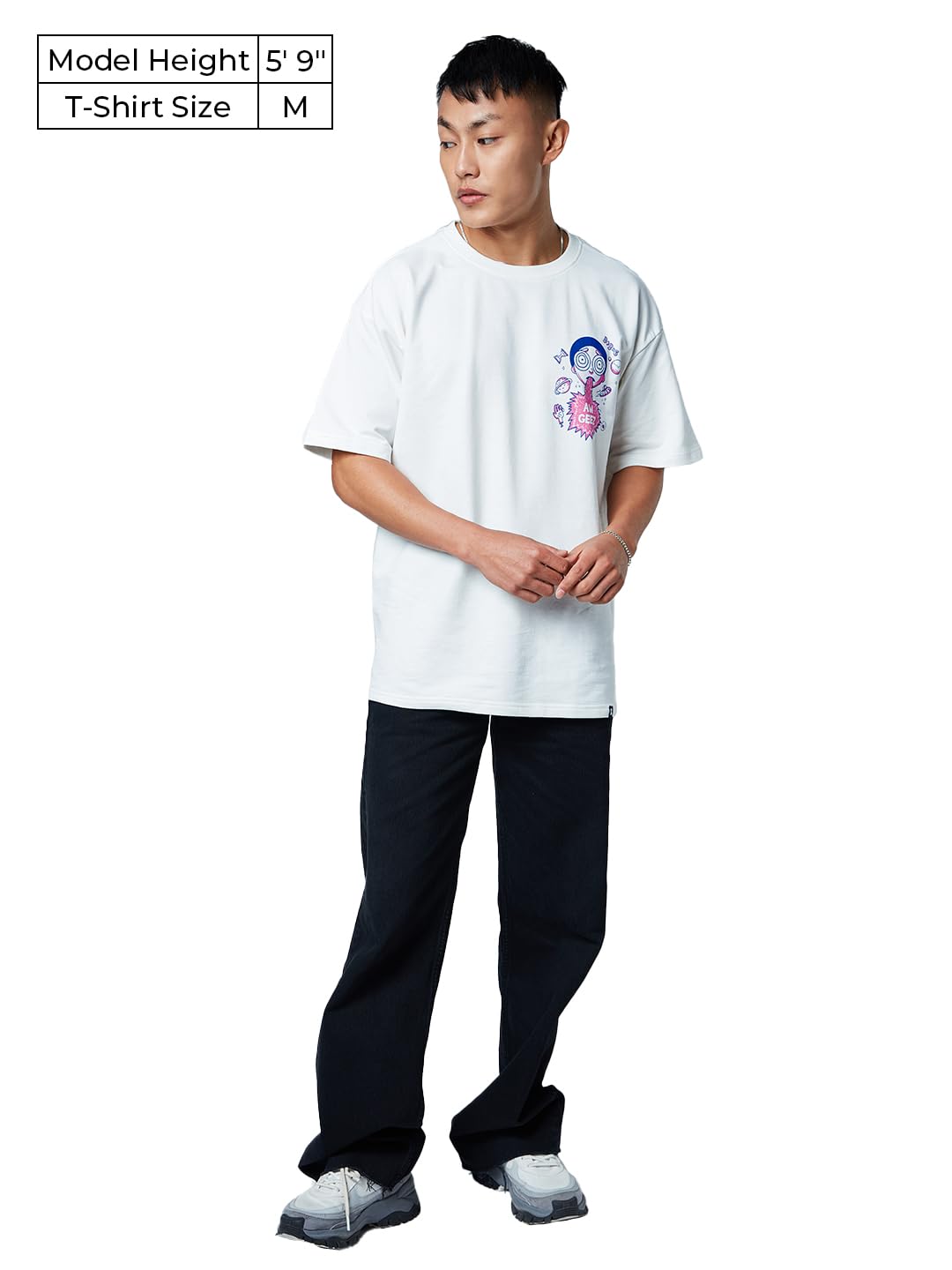 The Souled Store Official Rick and Morty: Aw GeezWhite Oversized T Shirts for Men Baggy Off-Shoulder Loose Fit Relaxed Drop Shou
