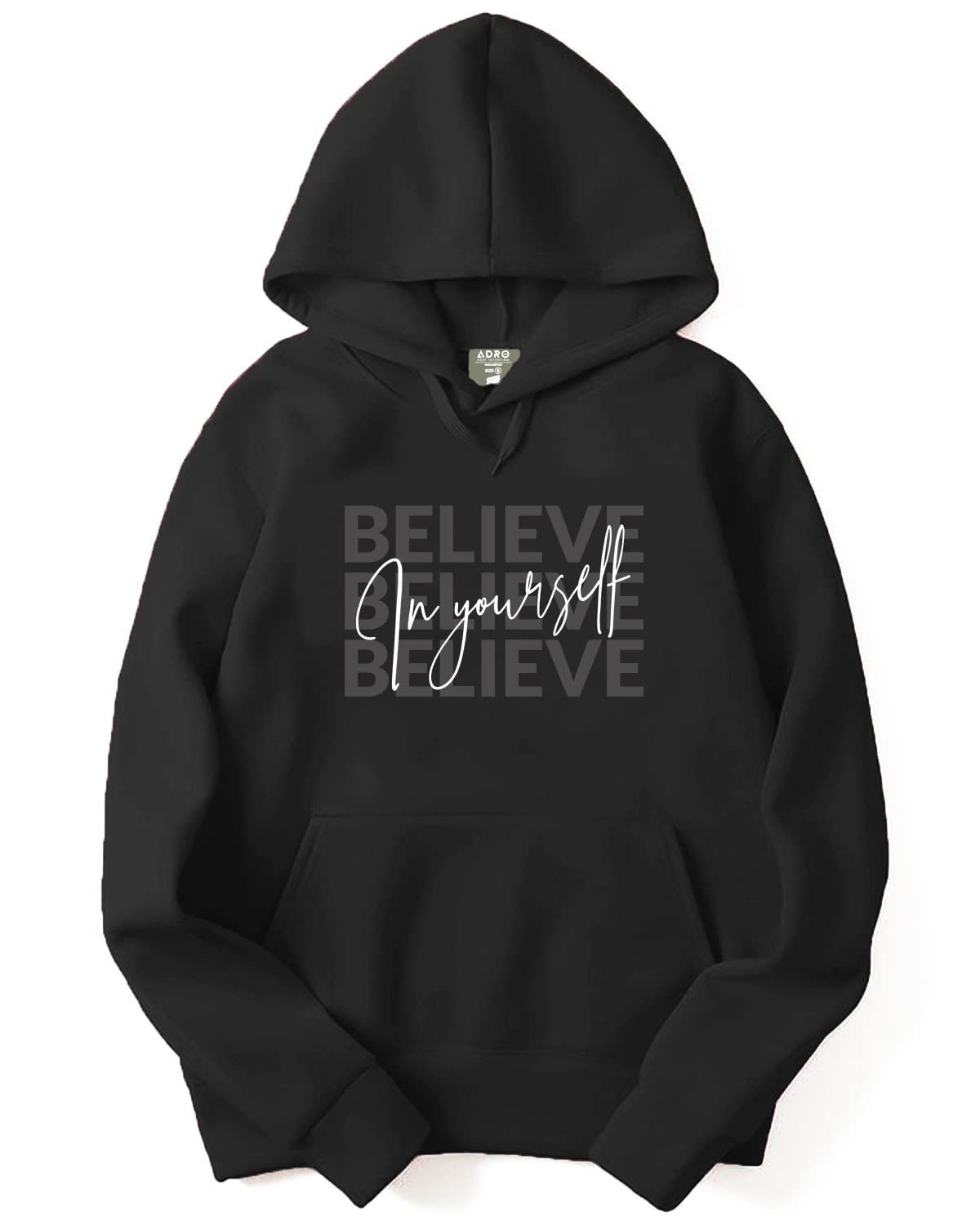 ADRO Men's Cotton Neck Hooded Sweatshirt (H22-M-INV-BL_Black)